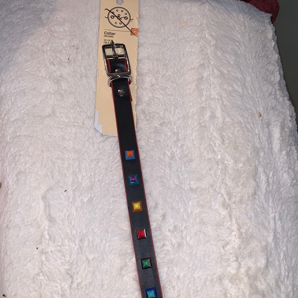 NWT SIZE SMALL PET COLLAR by BOND & Co leather with colorful bling, 12-15 in